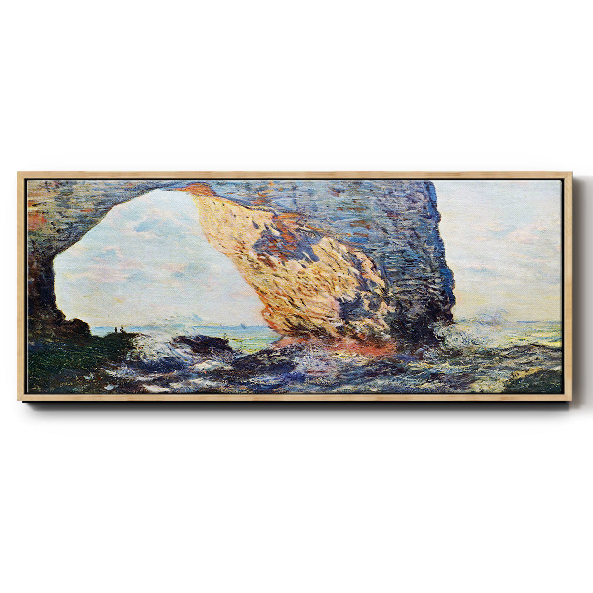 The rocky cliffs of Ã‰tretat (La Porte man) [1] by Monet - Floater Framed Canvas Print