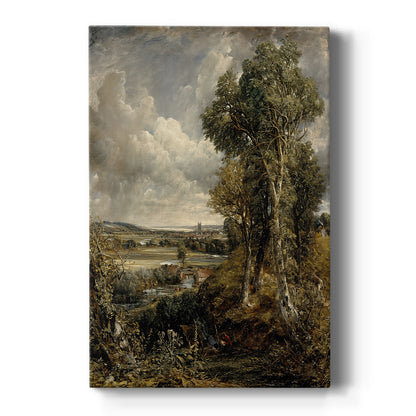 Canvas art print featuring a wide landscape view of a valley with trees and distant horizon on a clean white background.