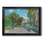 Impressionist residential landscape at Argenteuil by Claude Monet printed on canvas in an ornate black frame with gilded inner detail.