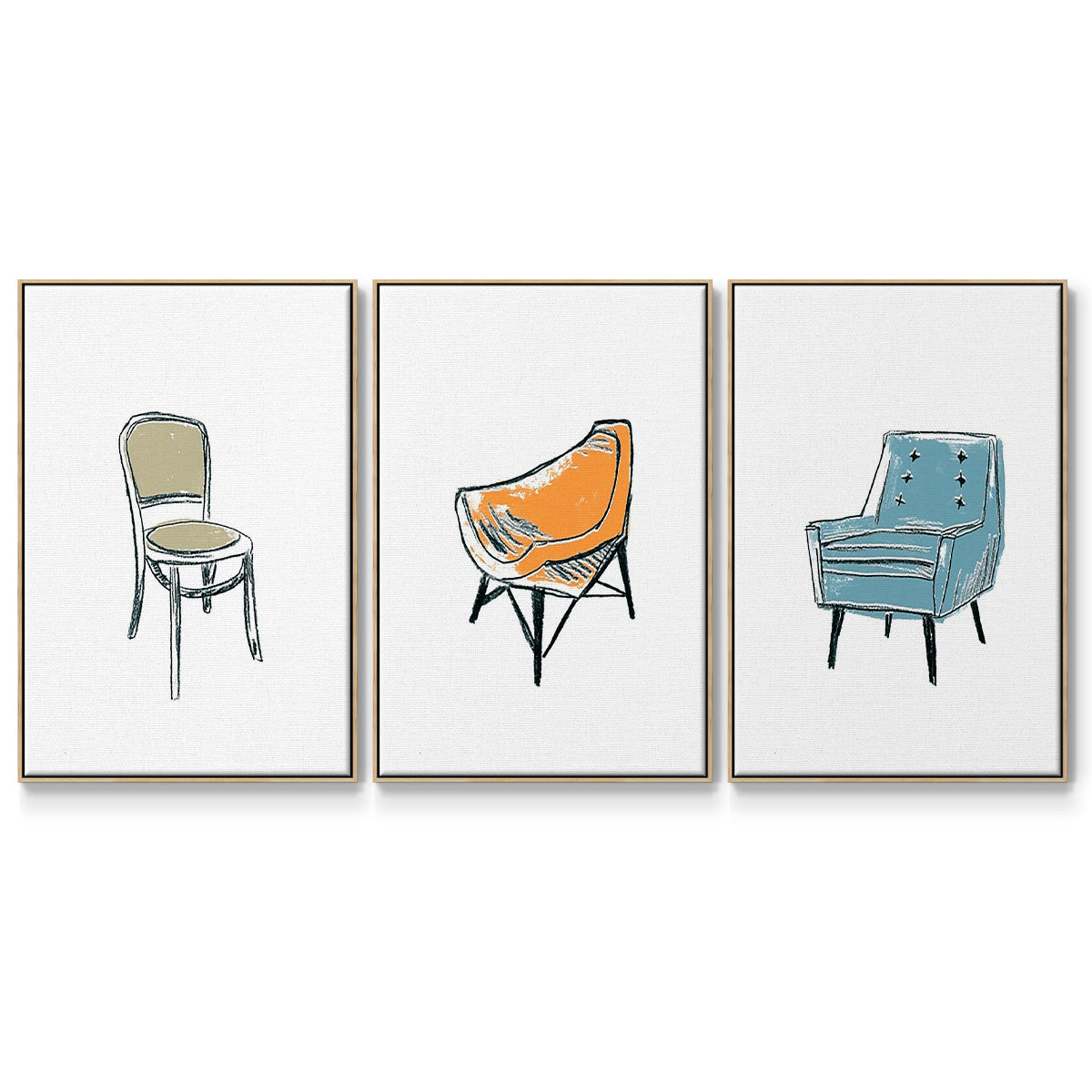 Take a Seat X - Framed Premium Gallery Wrapped Canvas L Frame 3 Piece Set - Ready to Hang