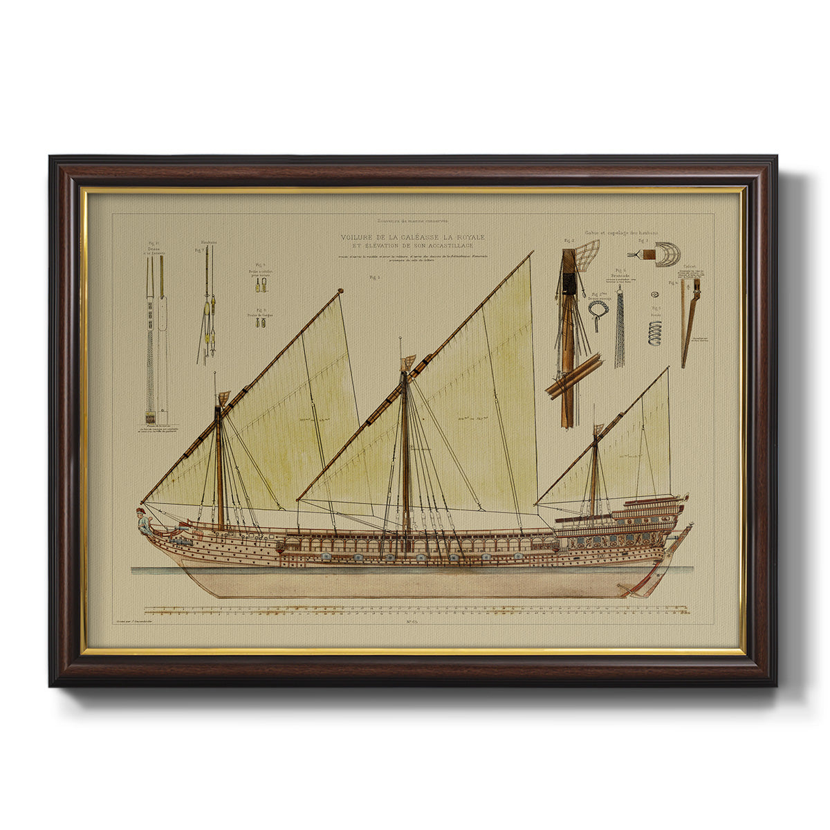 Antique Ship Plan VI Premium Framed Canvas- Ready to Hang