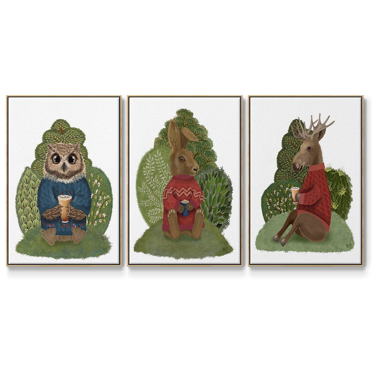 Latte Moose in Sweater - Floater Framed Canvas Set