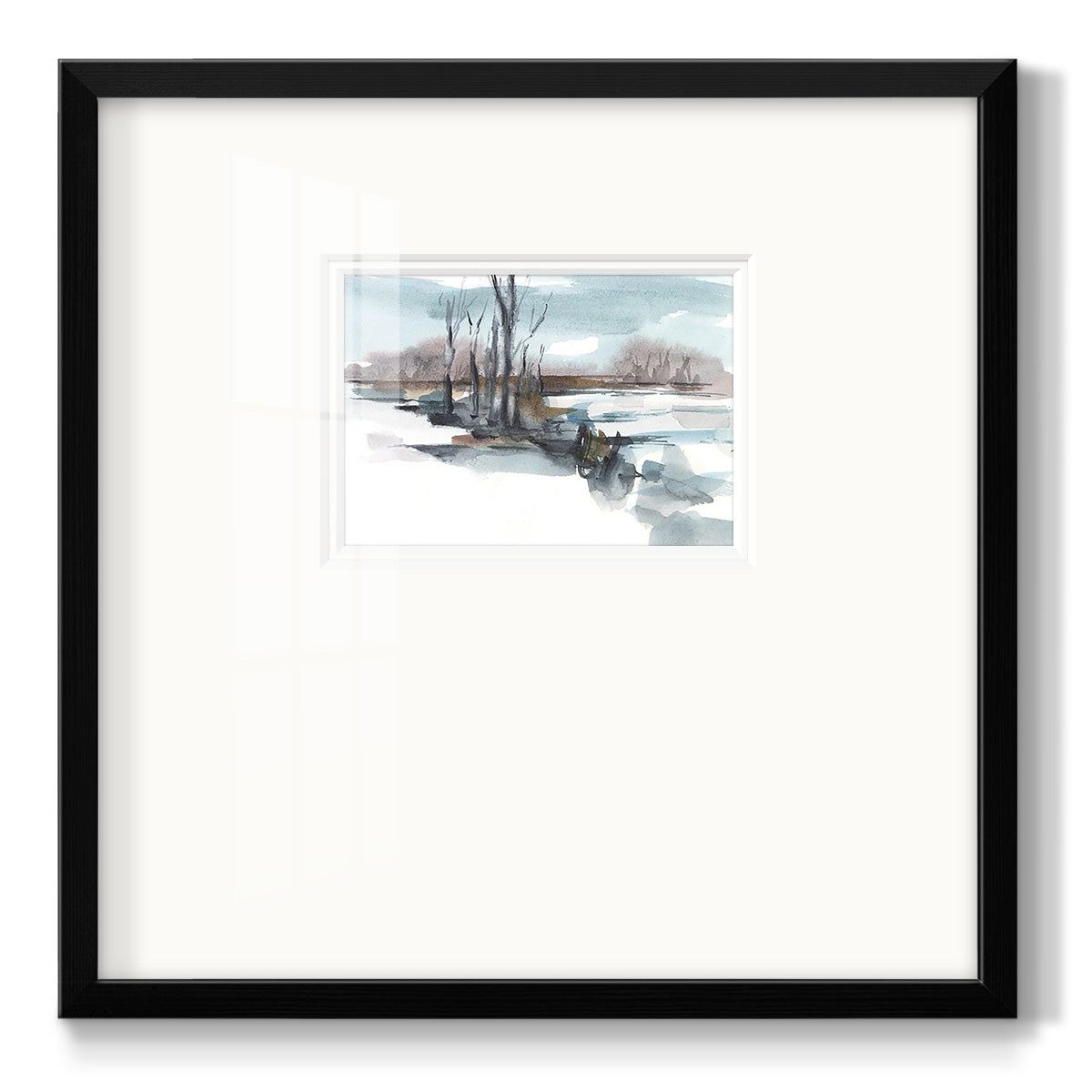 Winter Stream Watercolor II - Double Matboard Framed Print