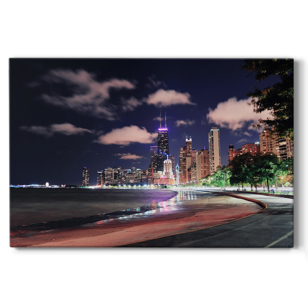 Chicago Lakefront at Night - Gallery Wrapped Canvas