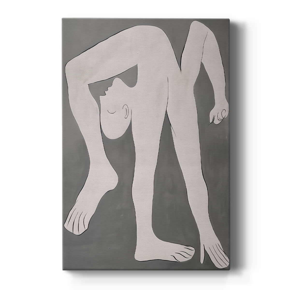 Canvas art print featuring an abstract figure of an acrobat formed with simplified geometric shapes on a clean white background.
