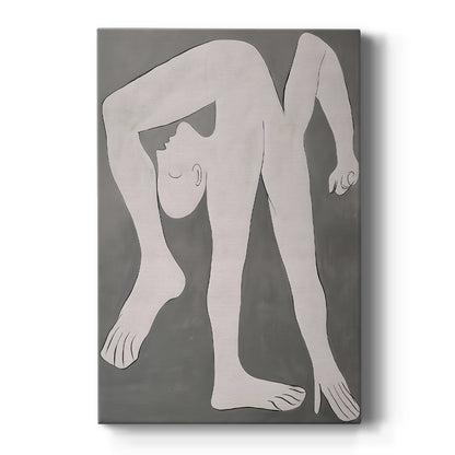 Canvas art print featuring an abstract figure of an acrobat formed with simplified geometric shapes on a clean white background.