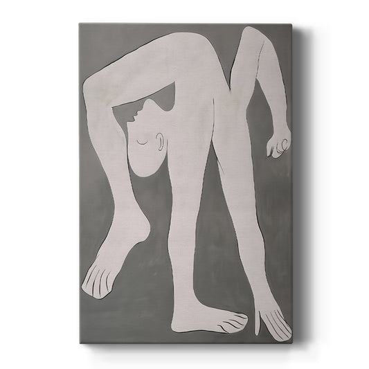 Canvas art print featuring an abstract figure of an acrobat formed with simplified geometric shapes on a clean white background.