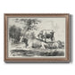 Classical pastoral landscape artwork by Nicolas Berchem printed on canvas in an ornate traditional silver frame.