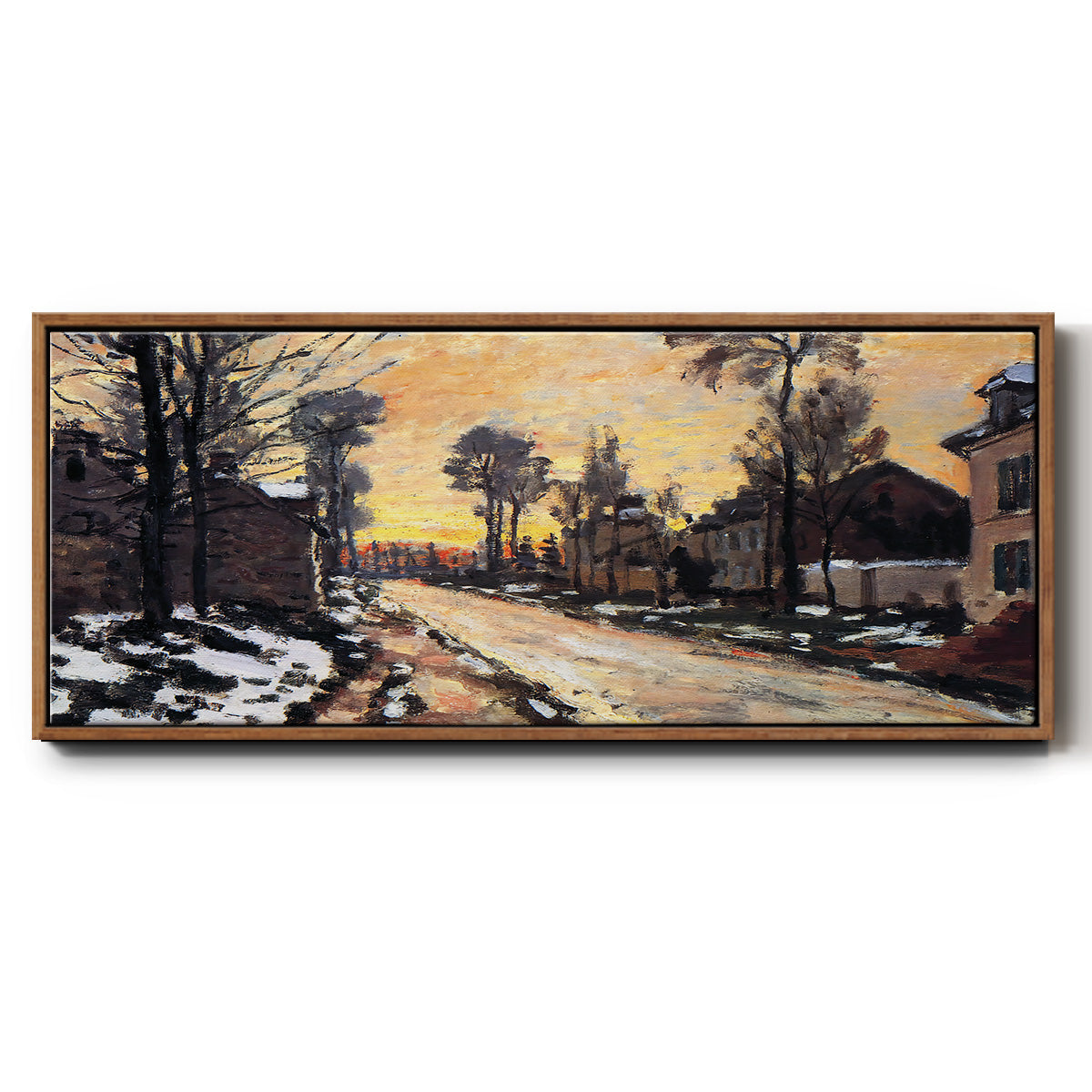 Road at Louveciennes, Melting Snow, Sunset, 1870 - Floater Framed Canvas Print