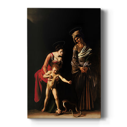 Canvas art print featuring a Baroque scene of the Madonna and Child with Saint Anne in soft light on a clean white background.