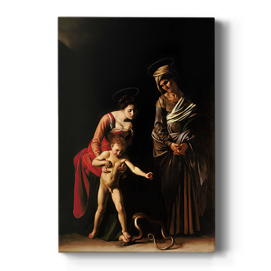 Canvas art print featuring a Baroque scene of the Madonna and Child with Saint Anne in soft light on a clean white background.