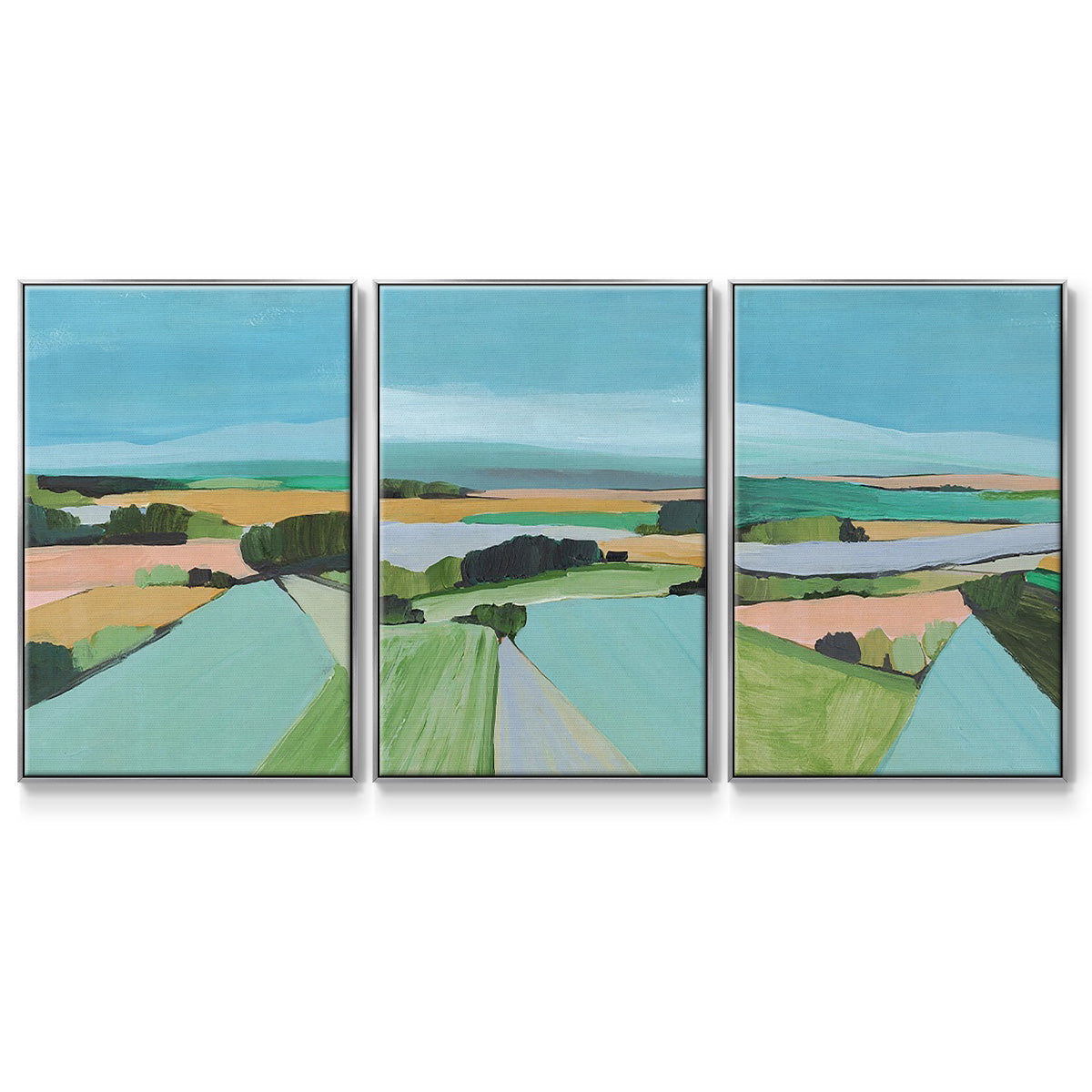 Bright Colored Countryside I - Floater Framed Canvas Set