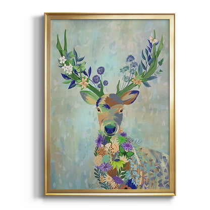 Fantastic Florals Deer, Portrait - Modern Framed Canvas Print