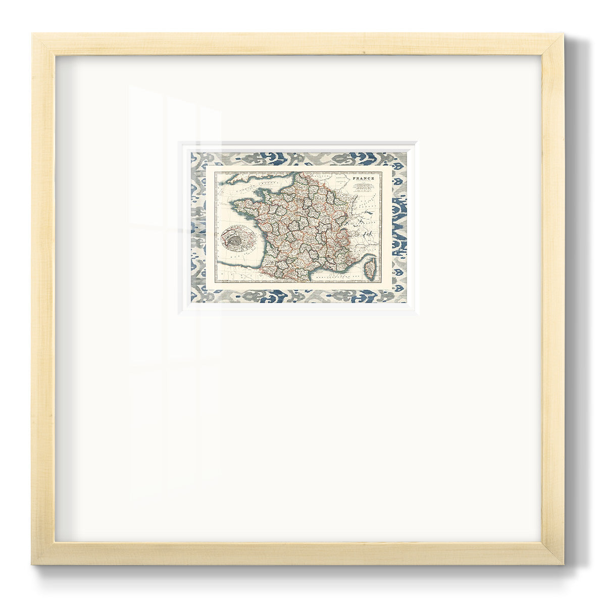 Bordered Map of France - Double Matboard Framed Print