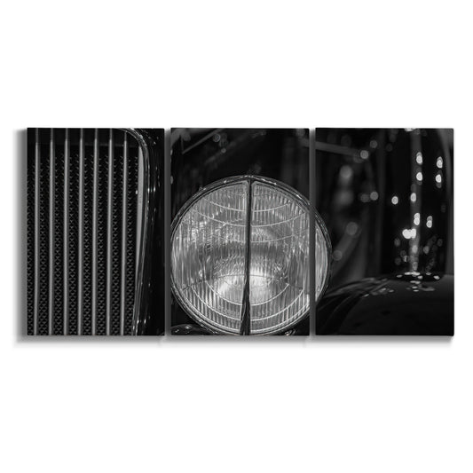 Three-panel canvas wall art featuring vintage car grille detail on white background.