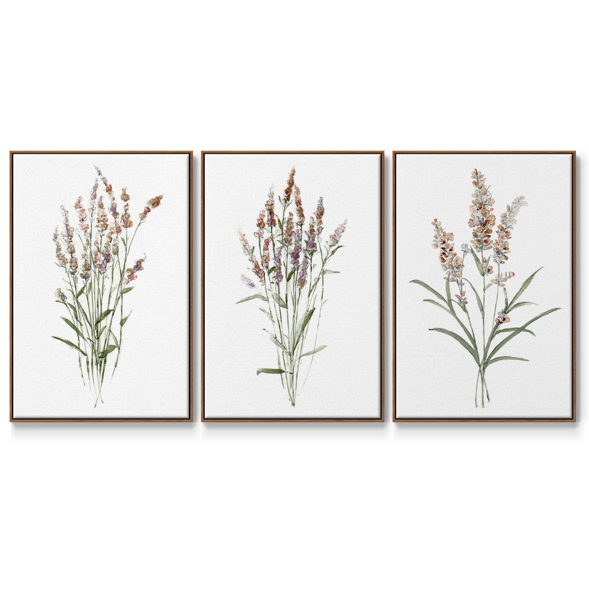 Dainty Botanical I - Framed Premium Gallery Wrapped Canvas L Frame 3 Piece Set - Ready to Hang