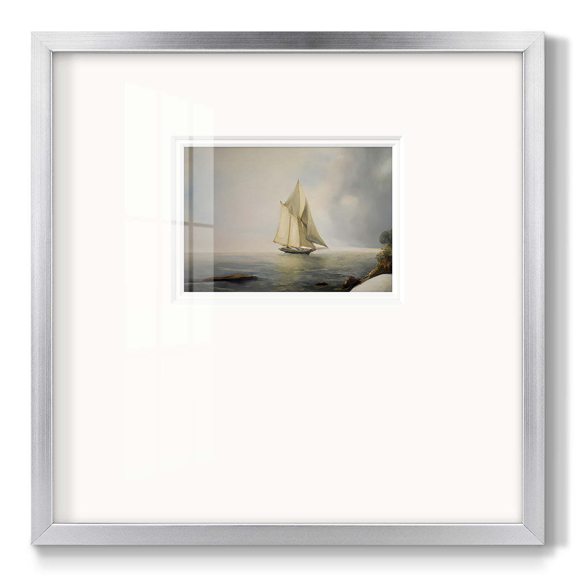 Foggy Sail I Premium Framed Print Double Matboard