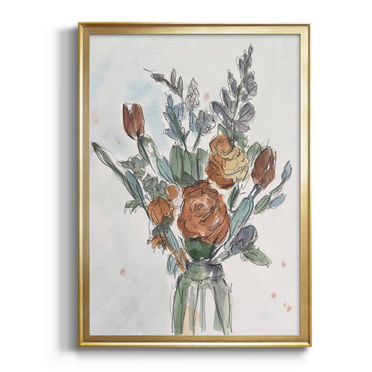 Watercolor Floral Arrangement II - Modern Framed Canvas Print