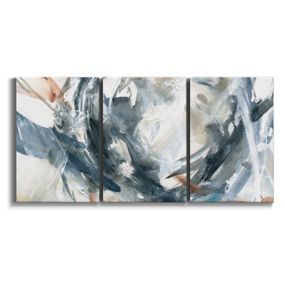 Three-panel canvas wall art featuring repeating abstract geometric array on white background.