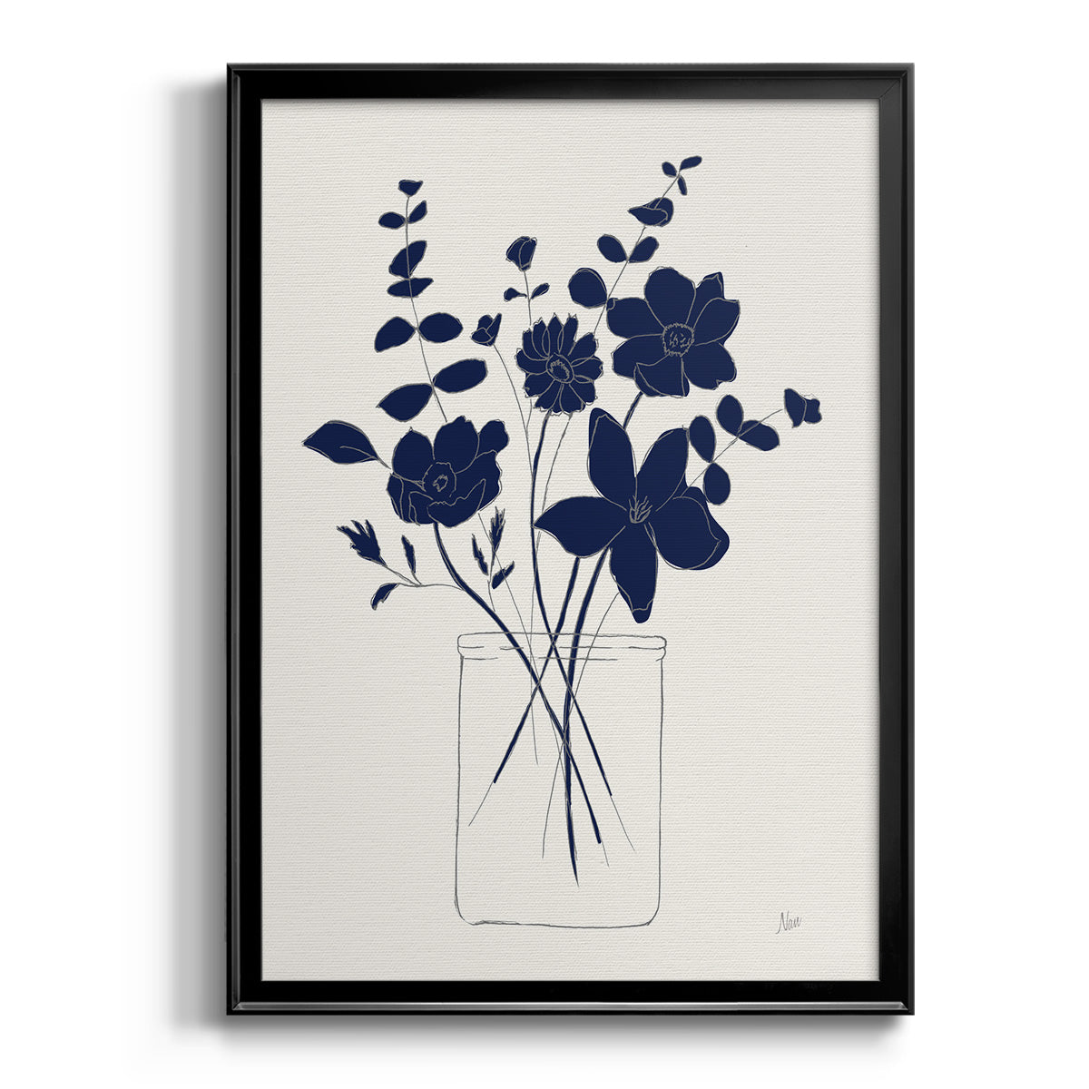 Indigo Sketch Bouquet I - Modern Framed Canvas Print