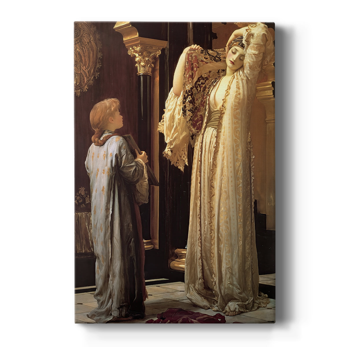 Canvas art print featuring a classical scene of women gathered in a softly lit interior setting on a clean white background.