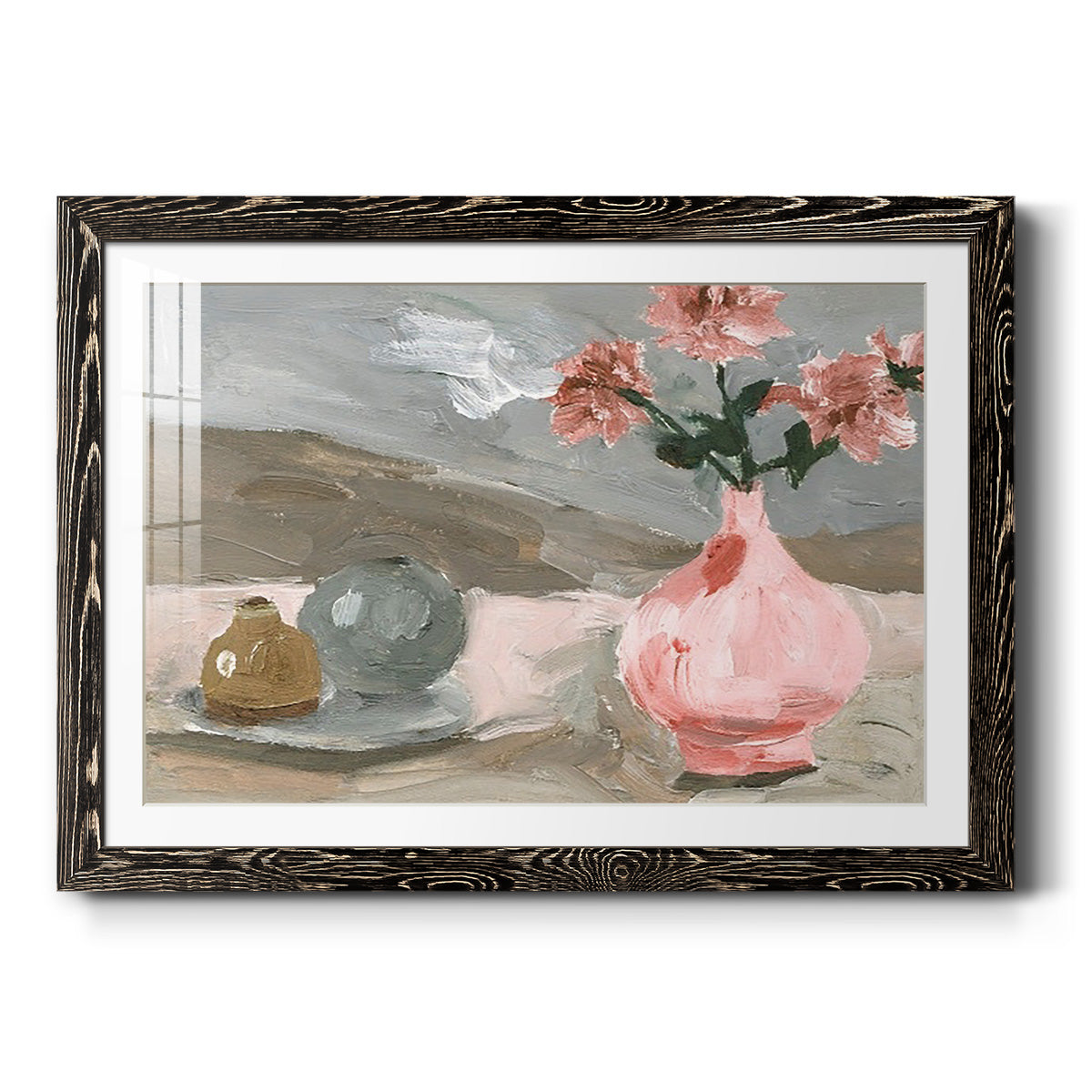 Vase of Pink Flowers VI - Barnwood Framed Art Print