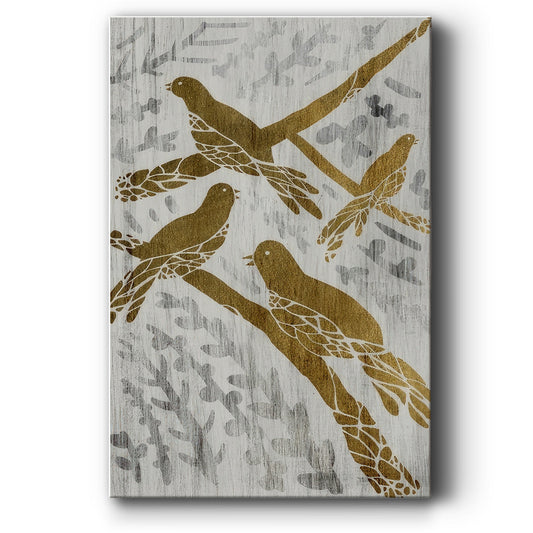 Four Calling Birds  - Gold Leaf Holiday - Canvas Art Print