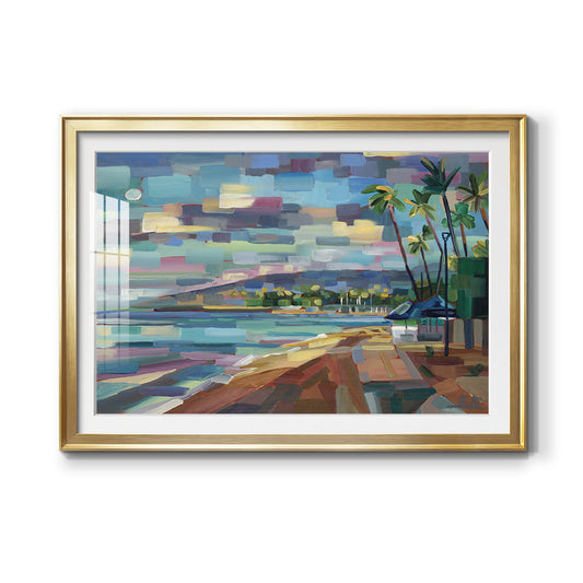 Morning Moon Over Waikiki - Modern Framed Art Print