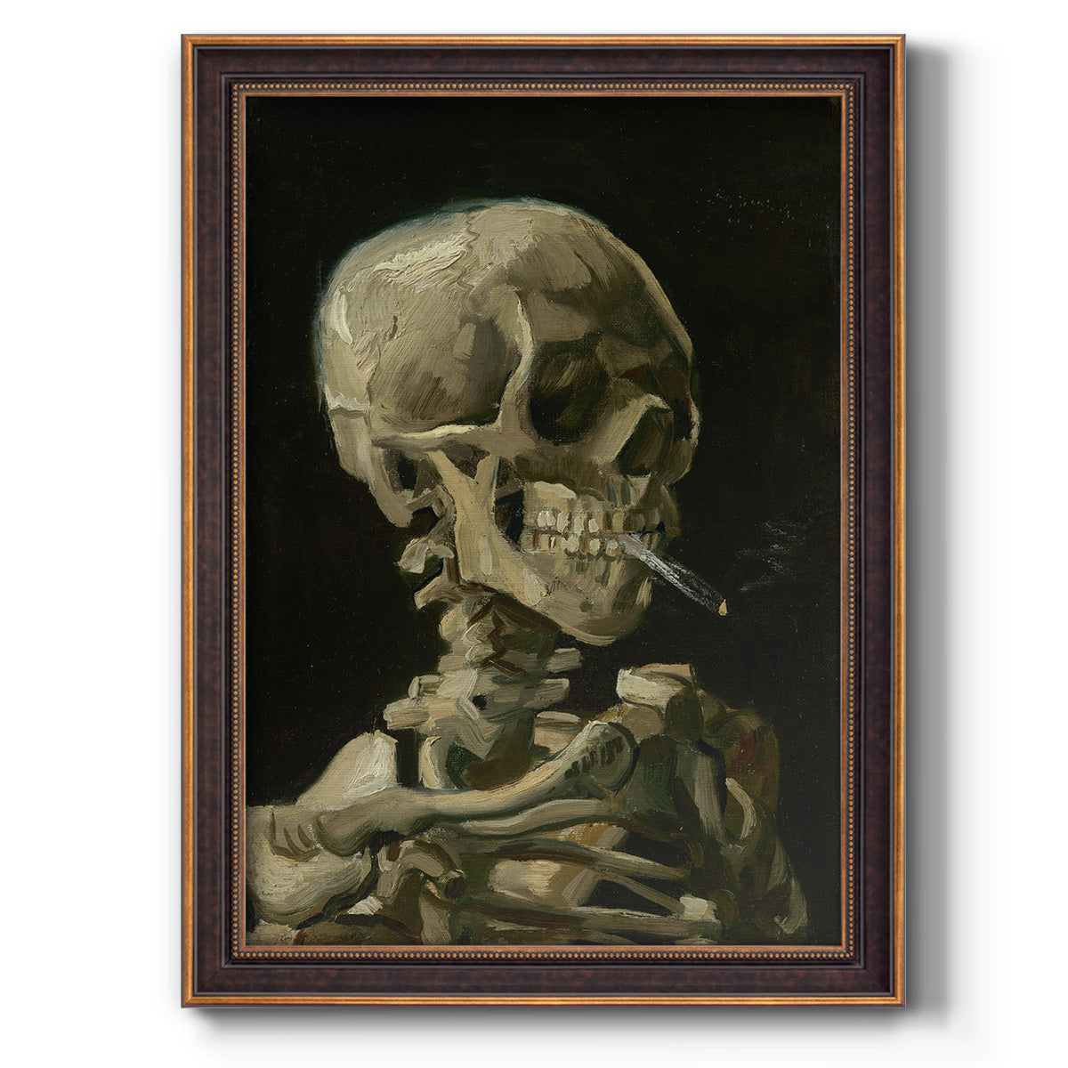 Head of a Skeleton with a Burning Cigarette - Ornate Framed Canvas Print