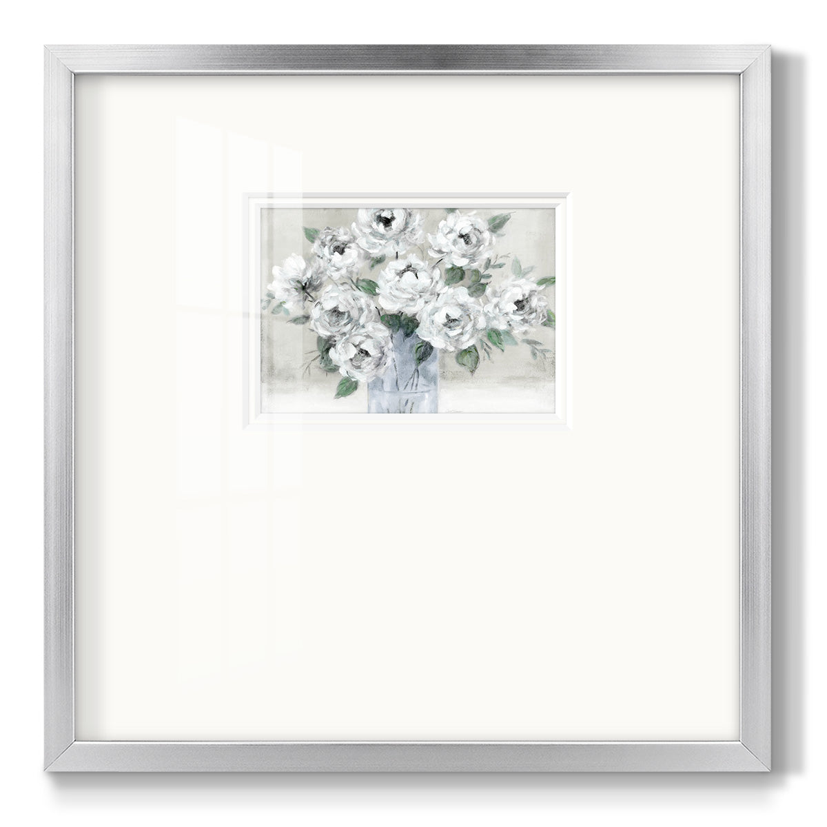 Tender White Roses Premium Framed Print Double Matboard