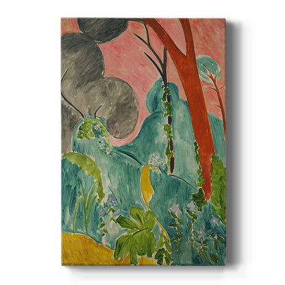 Canvas art print featuring a fauvist garden scene with vibrant flowers and lush decorative color on a clean white background.