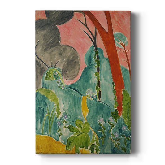 Canvas art print featuring a fauvist garden scene with vibrant flowers and lush decorative color on a clean white background.