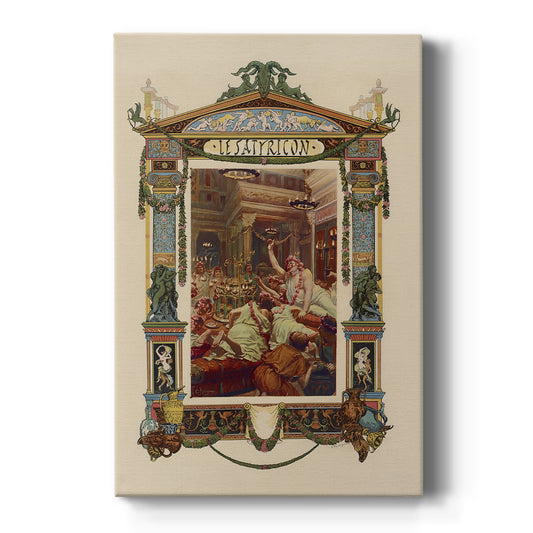 Canvas art print featuring an Art Nouveau illustration of a banquet scene with multiple figures on a clean white background.