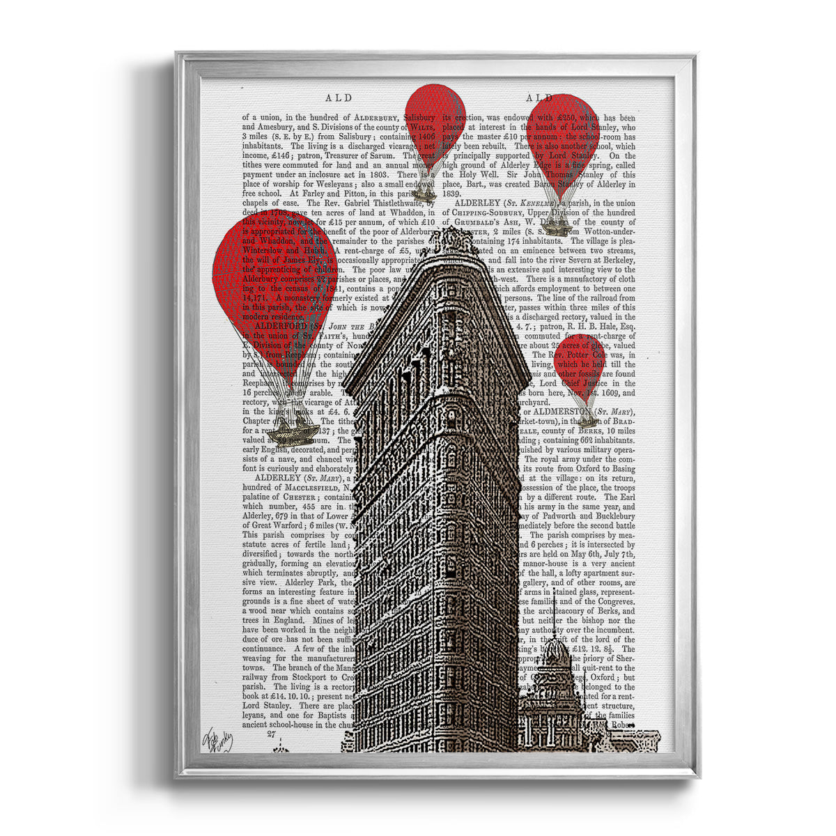 Flat Iron Building and Red Hot Air Balloons - Modern Framed Canvas Print