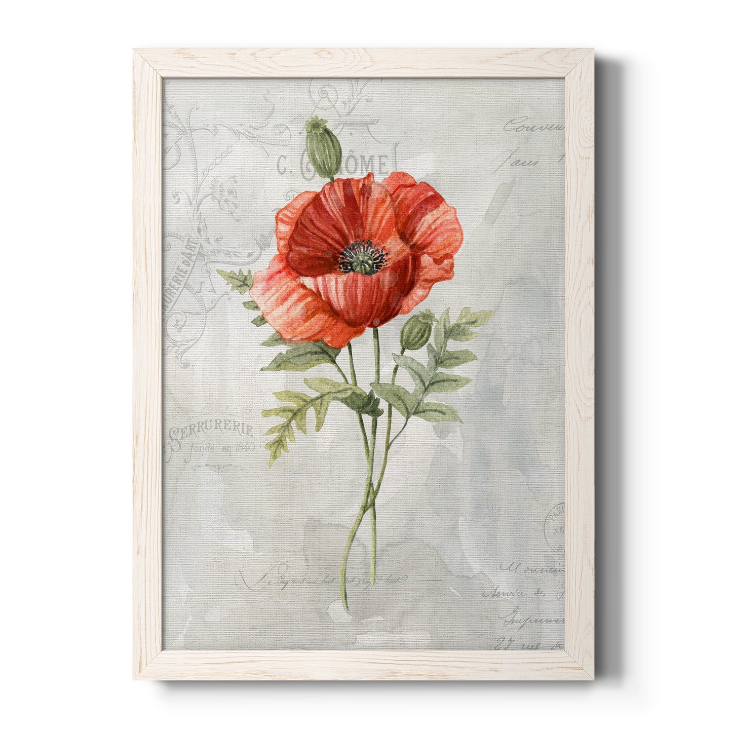 Linen Poppy - Premium Canvas Framed in Barnwood - Ready to Hang