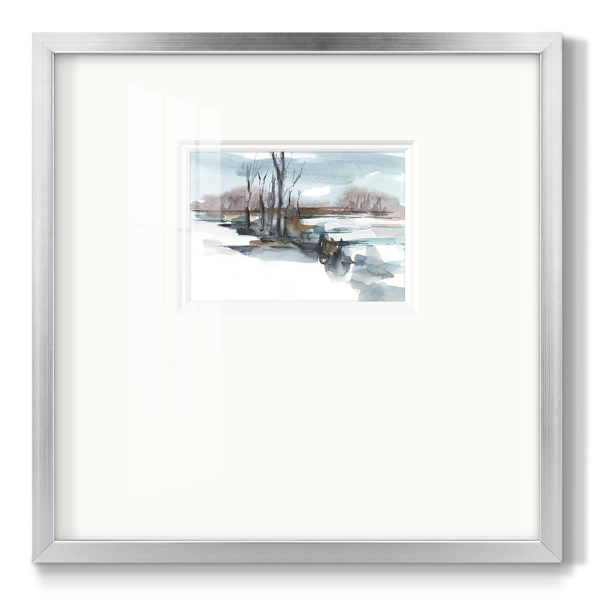 Winter Stream Watercolor II - Double Matboard Framed Print