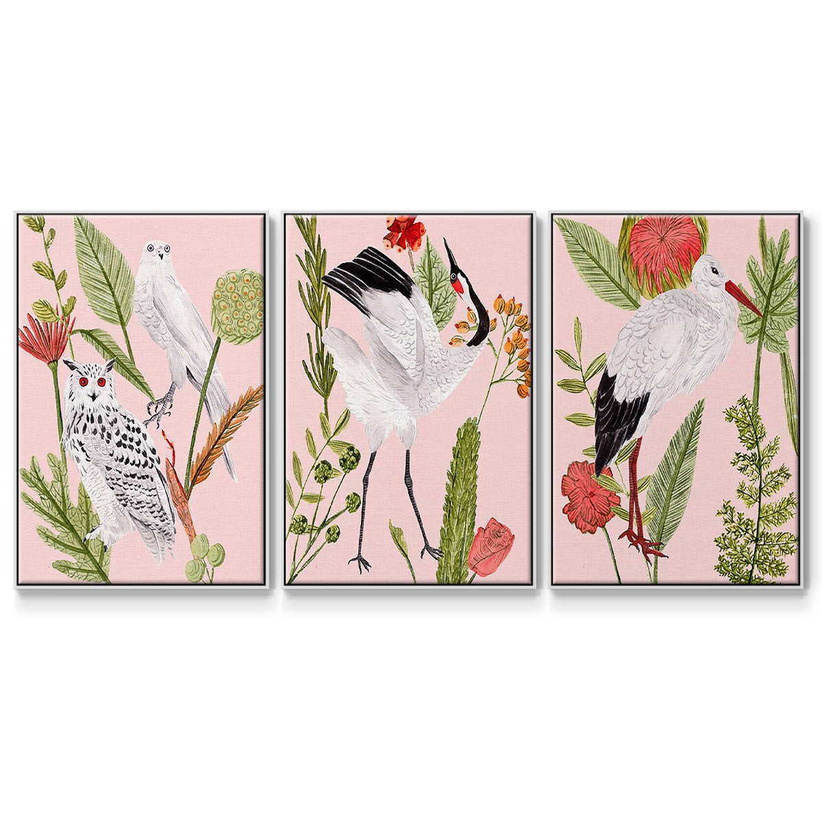 Birds in Motion IV - Framed Premium Gallery Wrapped Canvas L Frame 3 Piece Set - Ready to Hang