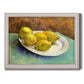 Impressionist still life with lemons by Vincent van Gogh printed on canvas in an ornate weathered white frame.