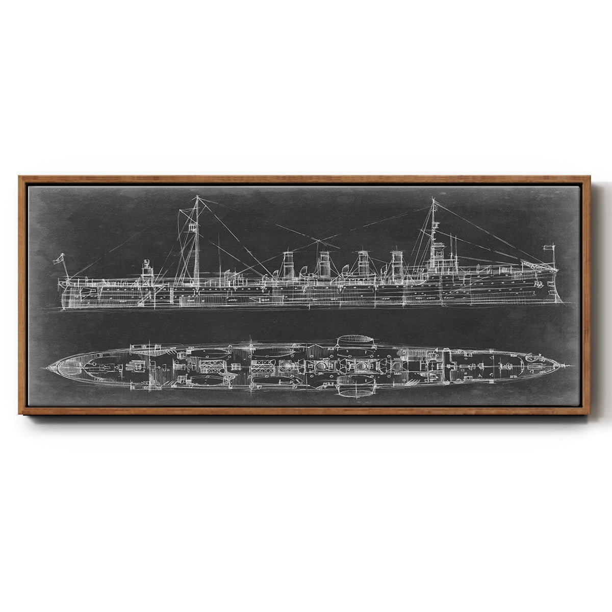 Navy Cruiser Blueprint - Floater Framed Canvas Print