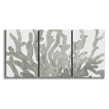 Three-panel canvas wall art featuring monochrome coral texture study on white background.