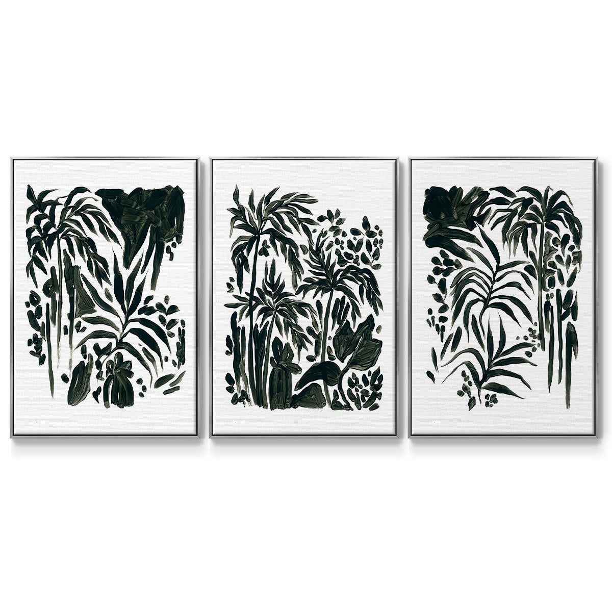 Ink Jungle I - Framed Premium Gallery Wrapped Canvas L Frame 3 Piece Set - Ready to Hang