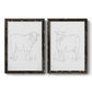 Set of two black barnwood framed canvas prints featuring two minimalist livestock sketches featuring simple contour drawings of standing cows.