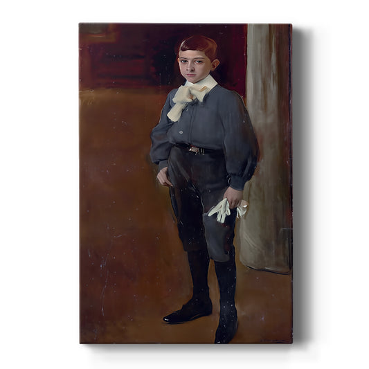 Canvas art print featuring an impressionist portrait of a young boy with soft light and natural tones on a clean white background.