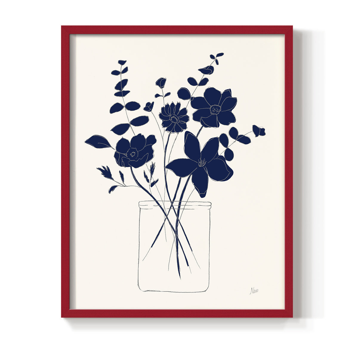 Indigo Sketch Bouquet I - Restickable Framed Art Print