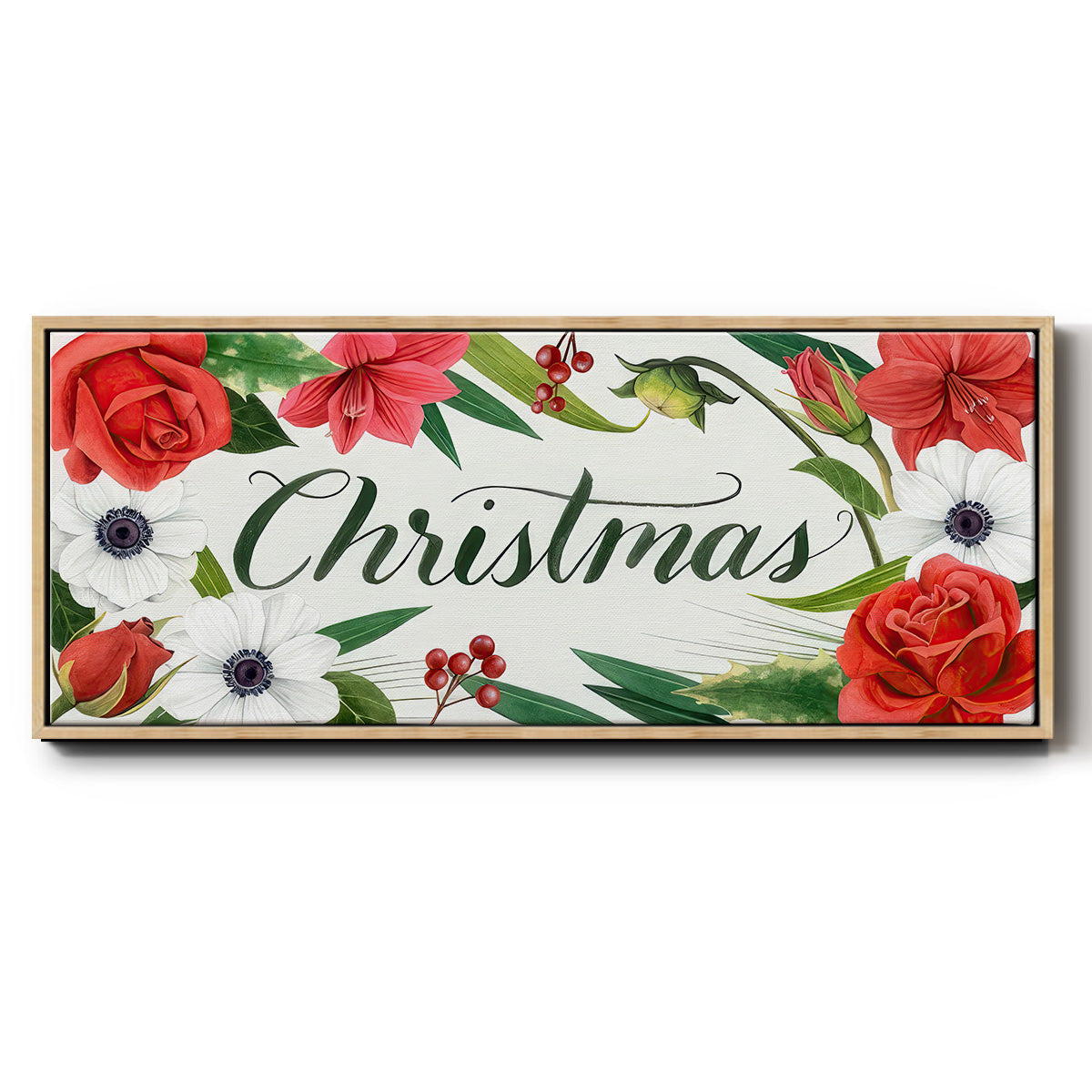 Christmas Flora Wreath Collection D - Floater Framed Canvas Print