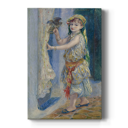 Canvas art print featuring an impressionist portrait of a child holding a bird with soft pastel tones on a clean white background.