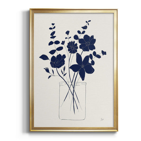 Indigo Sketch Bouquet I - Modern Framed Canvas Print