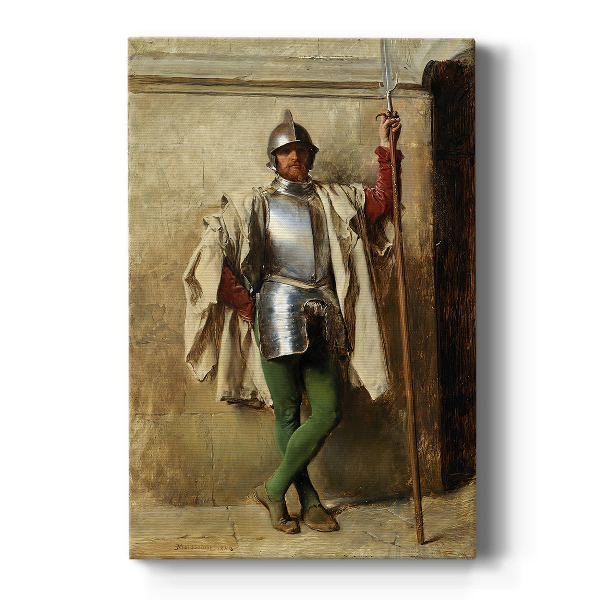Canvas art print featuring a realistic portrait of a standing guard in uniform with fine detail on a clean white background.