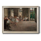Early impressionist ballet rehearsal painting by Edgar Degas printed on canvas in an ornate champagne frame.