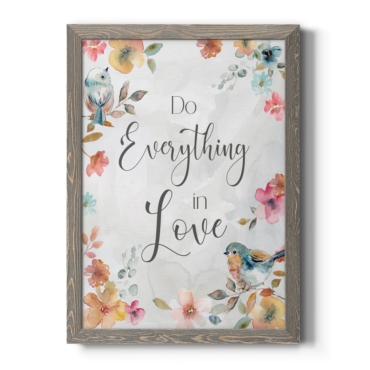 Spring Bird Love - Barnwood Framed Canvas Print